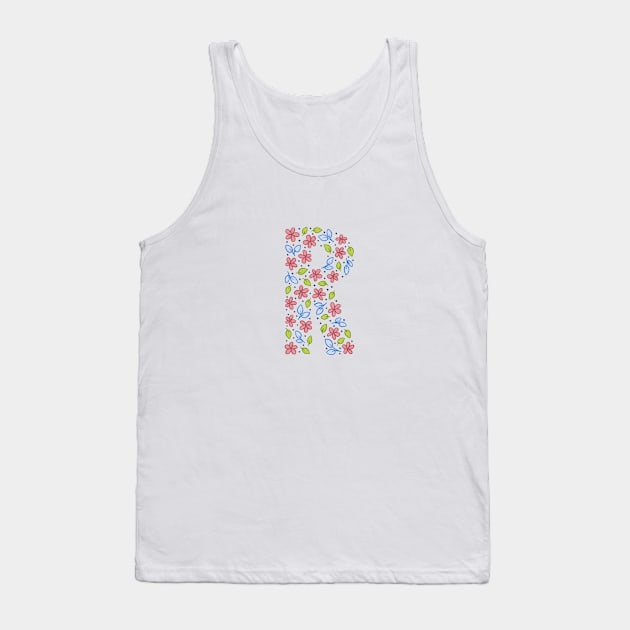 Floral Monogram Letter R - pink and blue Tank Top by SRSigs